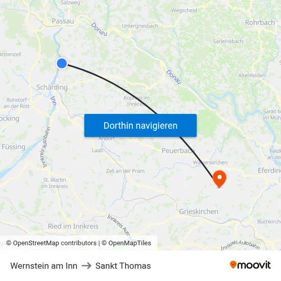 Wernstein am Inn to Sankt Thomas map