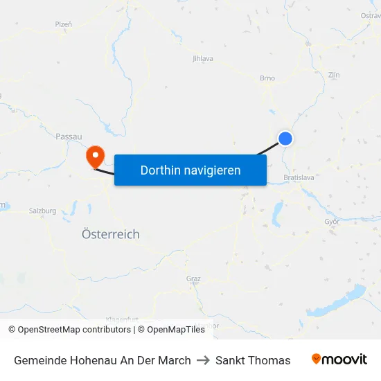 Gemeinde Hohenau An Der March to Sankt Thomas map