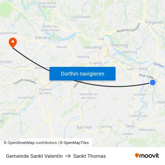 Gemeinde Sankt Valentin to Sankt Thomas map