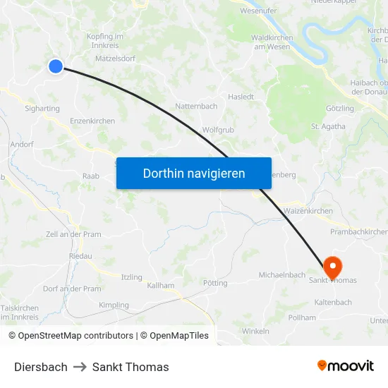 Diersbach to Sankt Thomas map