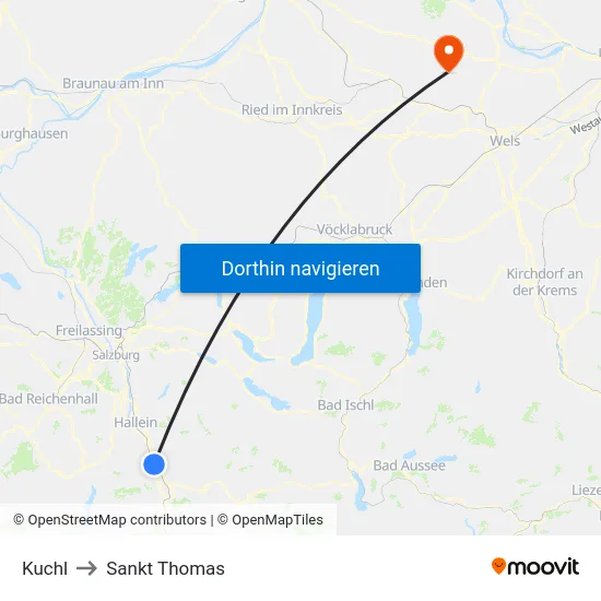 Kuchl to Sankt Thomas map