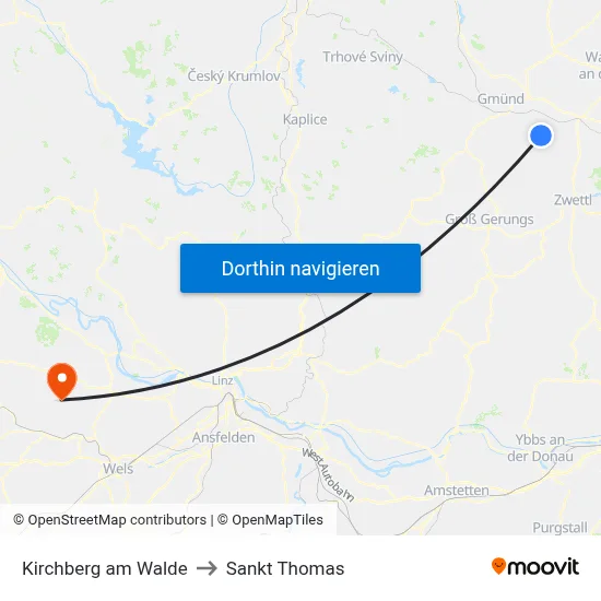 Kirchberg am Walde to Sankt Thomas map