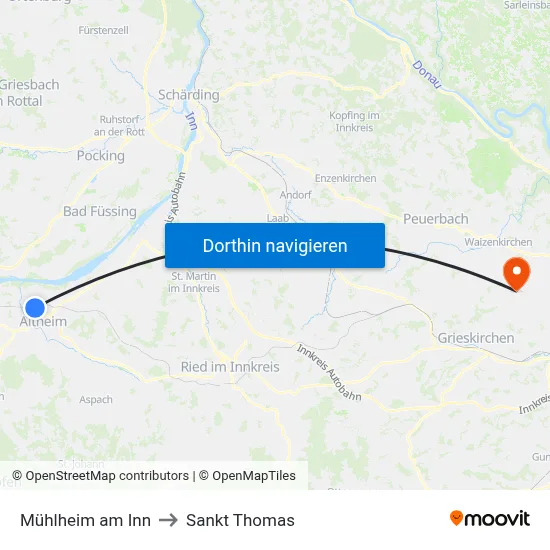Mühlheim am Inn to Sankt Thomas map