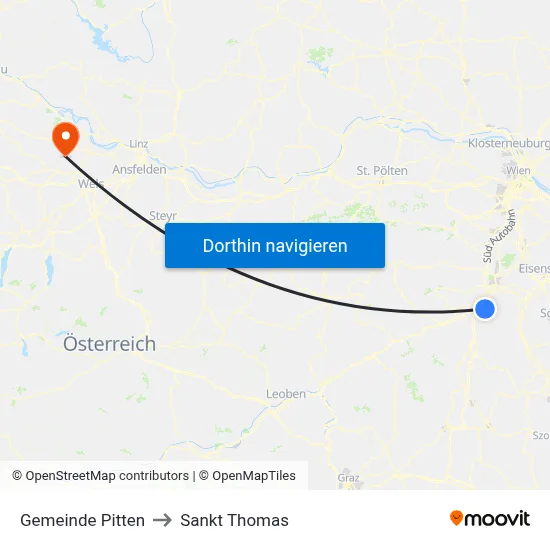 Gemeinde Pitten to Sankt Thomas map