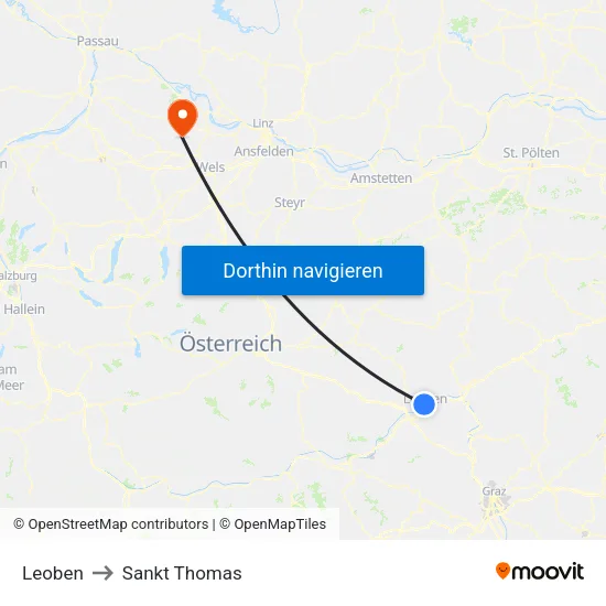 Leoben to Sankt Thomas map