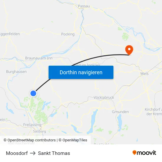Moosdorf to Sankt Thomas map