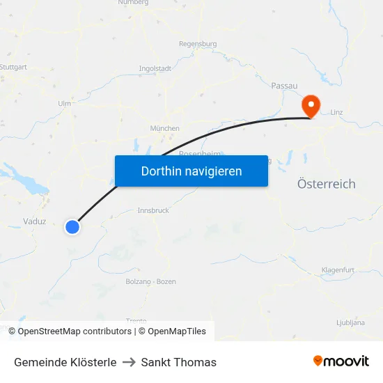 Gemeinde Klösterle to Sankt Thomas map