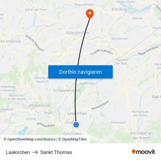 Laakirchen to Sankt Thomas map
