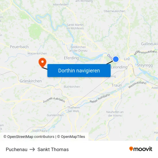 Puchenau to Sankt Thomas map