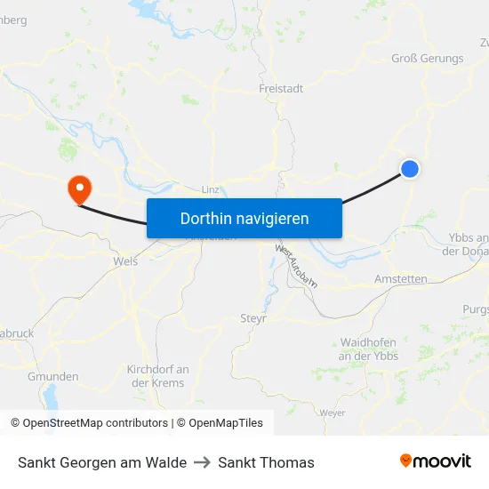 Sankt Georgen am Walde to Sankt Thomas map