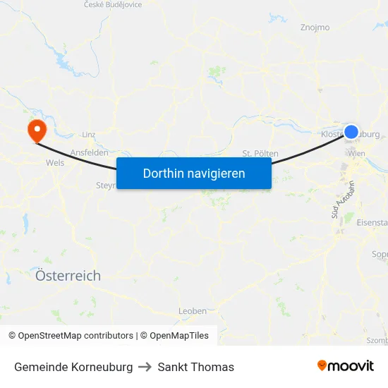 Gemeinde Korneuburg to Sankt Thomas map