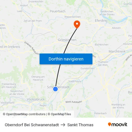 Oberndorf Bei Schwanenstadt to Sankt Thomas map