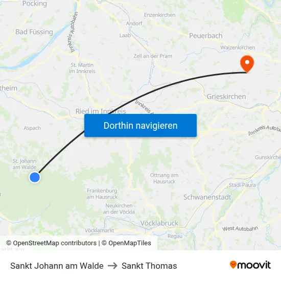 Sankt Johann am Walde to Sankt Thomas map