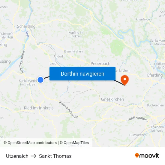 Utzenaich to Sankt Thomas map