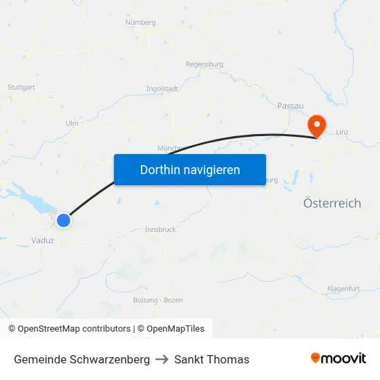 Gemeinde Schwarzenberg to Sankt Thomas map