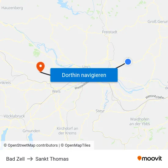Bad Zell to Sankt Thomas map