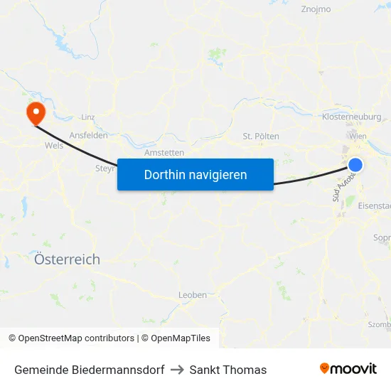 Gemeinde Biedermannsdorf to Sankt Thomas map