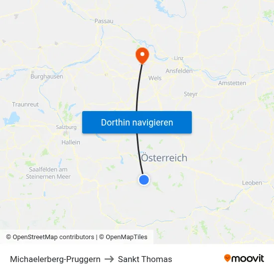 Michaelerberg-Pruggern to Sankt Thomas map