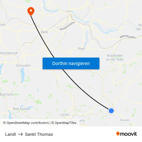 Landl to Sankt Thomas map