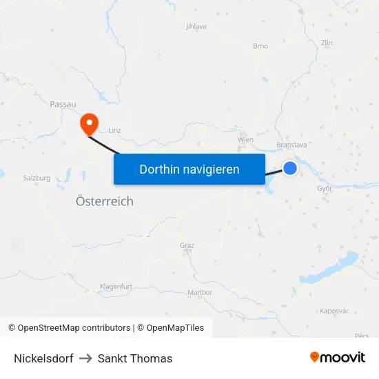 Nickelsdorf to Sankt Thomas map