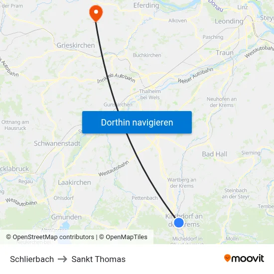 Schlierbach to Sankt Thomas map