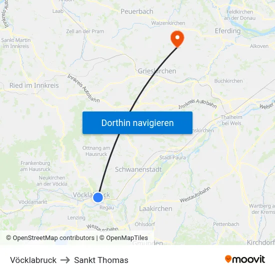 Vöcklabruck to Sankt Thomas map