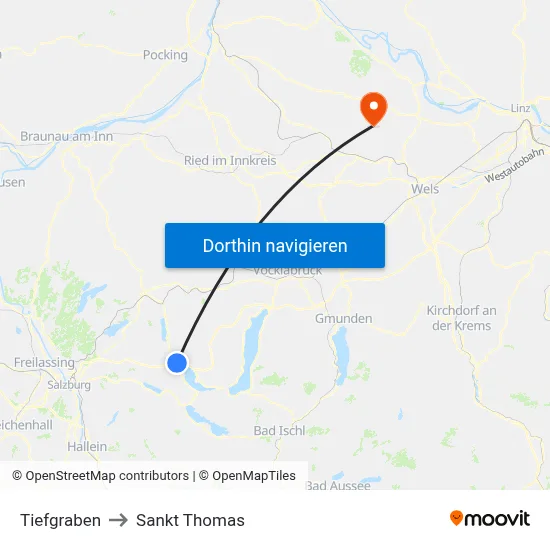 Tiefgraben to Sankt Thomas map