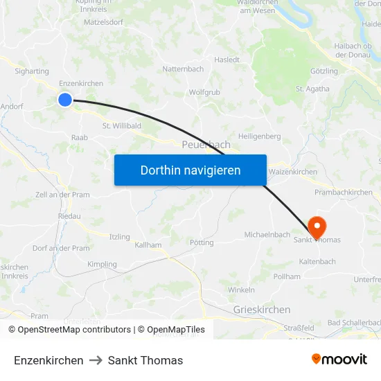Enzenkirchen to Sankt Thomas map