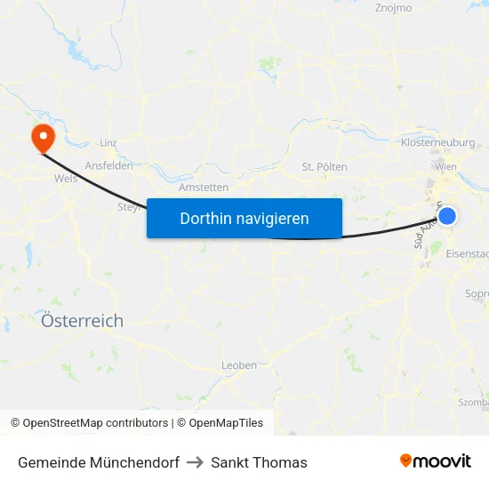 Gemeinde Münchendorf to Sankt Thomas map