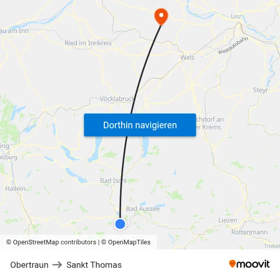 Obertraun to Sankt Thomas map