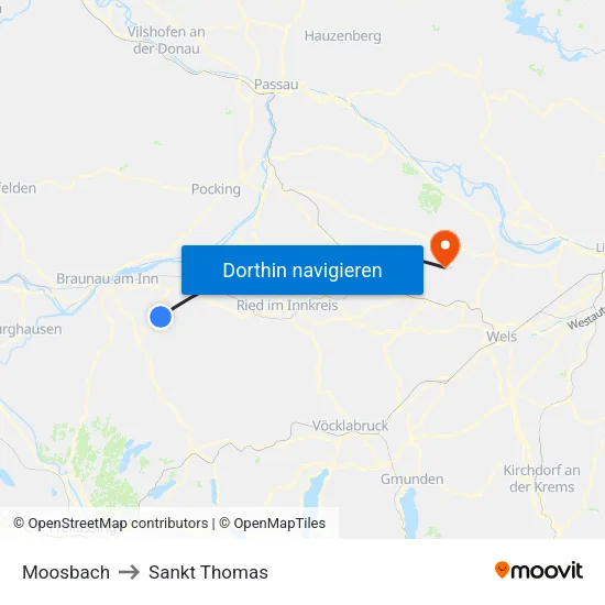 Moosbach to Sankt Thomas map