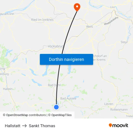 Hallstatt to Sankt Thomas map