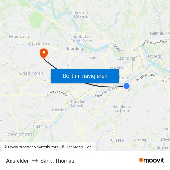 Ansfelden to Sankt Thomas map