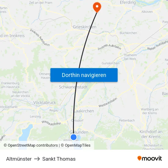 Altmünster to Sankt Thomas map