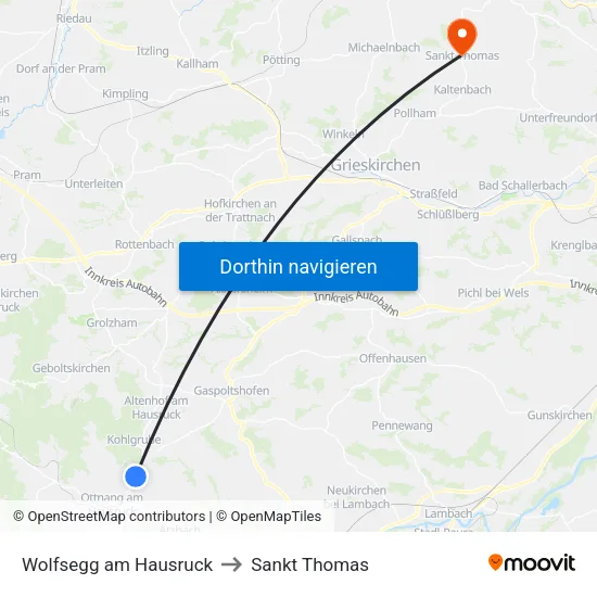 Wolfsegg am Hausruck to Sankt Thomas map