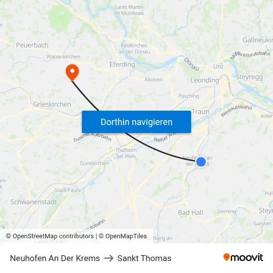Neuhofen An Der Krems to Sankt Thomas map