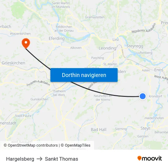 Hargelsberg to Sankt Thomas map