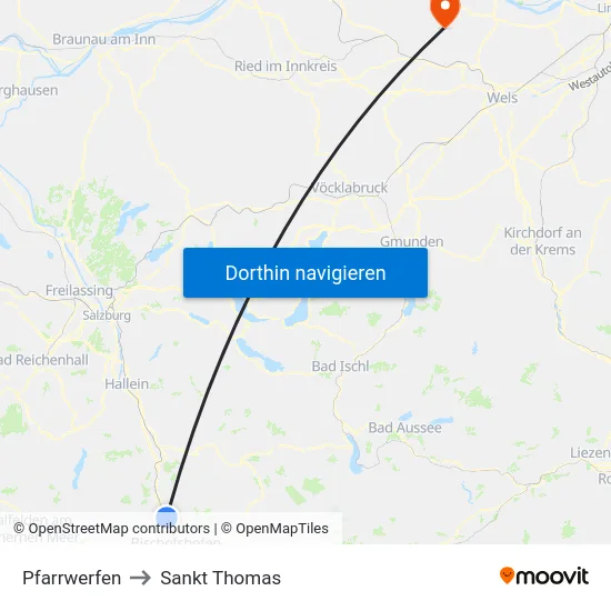 Pfarrwerfen to Sankt Thomas map