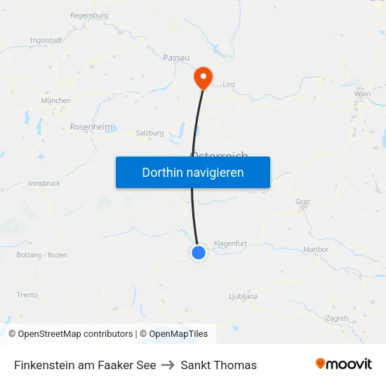 Finkenstein am Faaker See to Sankt Thomas map