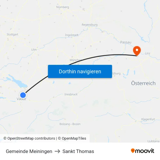 Gemeinde Meiningen to Sankt Thomas map