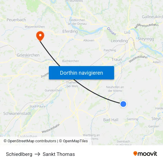 Schiedlberg to Sankt Thomas map