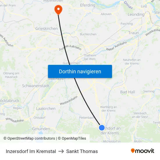 Inzersdorf Im Kremstal to Sankt Thomas map