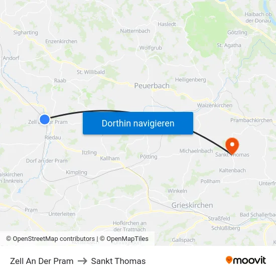 Zell An Der Pram to Sankt Thomas map
