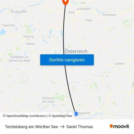 Techelsberg am Wörther See to Sankt Thomas map