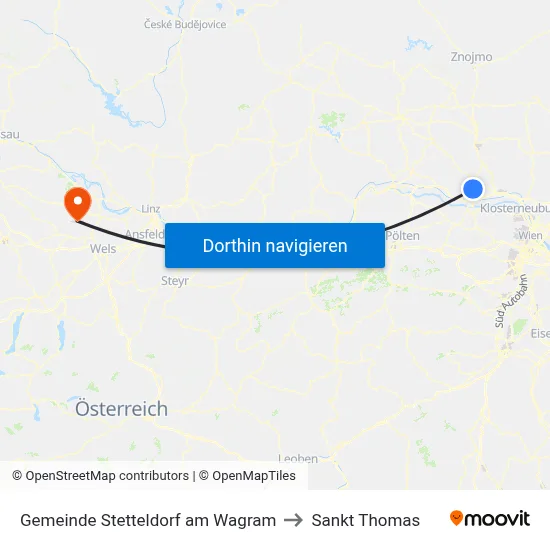 Gemeinde Stetteldorf am Wagram to Sankt Thomas map