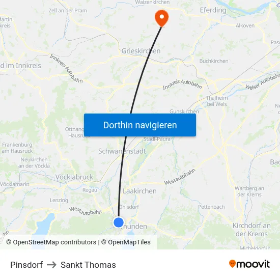 Pinsdorf to Sankt Thomas map