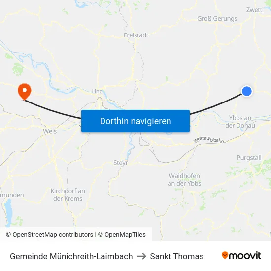 Gemeinde Münichreith-Laimbach to Sankt Thomas map