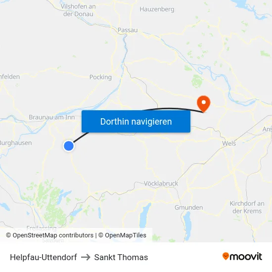 Helpfau-Uttendorf to Sankt Thomas map