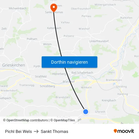 Pichl Bei Wels to Sankt Thomas map