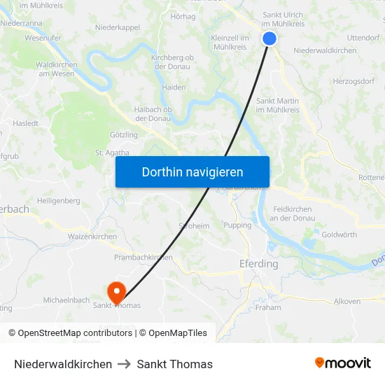 Niederwaldkirchen to Sankt Thomas map